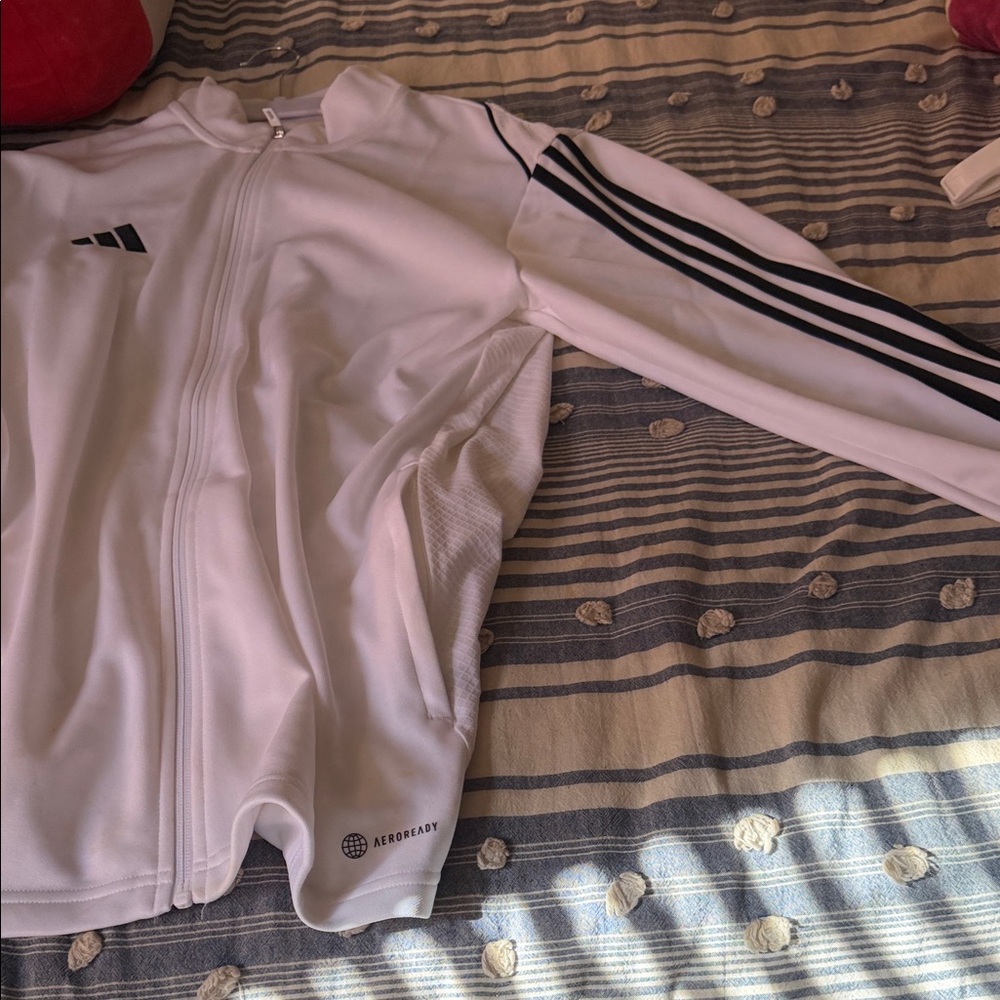 Adidas Aeroready White Jacket with Black Stripes